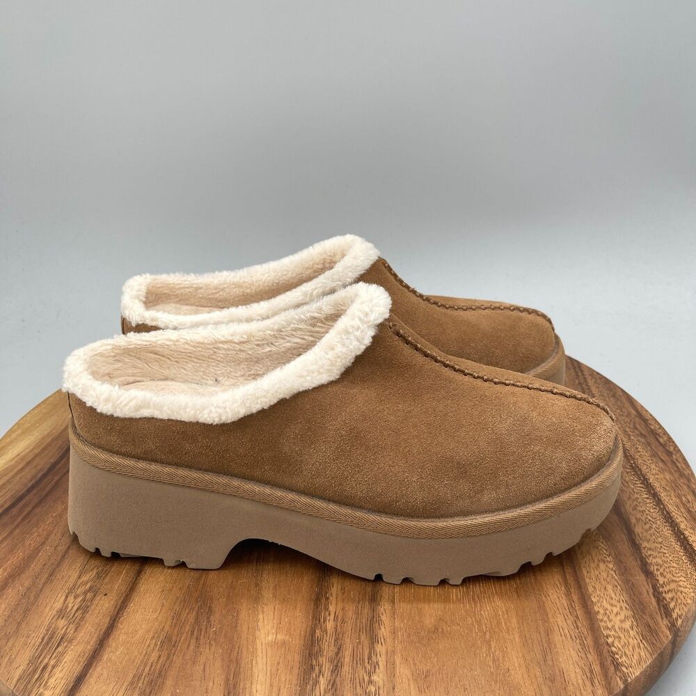 UGG Heights Cozy Clogs Womens Size 11 Brown Suede Casual Comfort Shearling